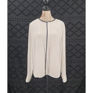 Hobbs London Rhianna blouse in white w/navy piping Size 10 Minimalistic Corpcore